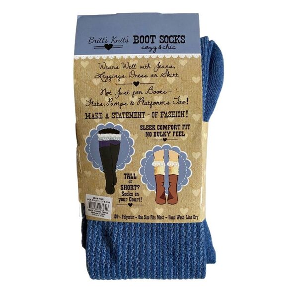 NEW Britt's Knits Boot Socks Frilled Blue Two Buttons Cuff Lace One Size - Picture 4 of 6